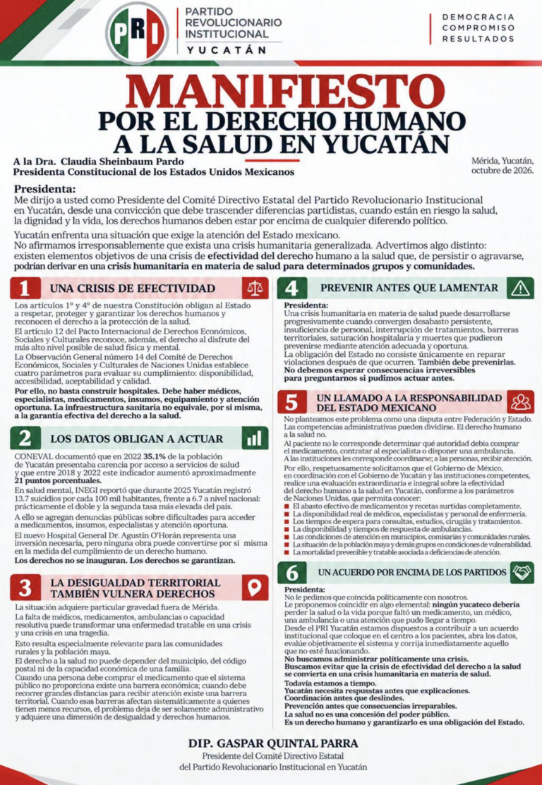 MANIFIESTO POR EL DERECHO HUMANO A LA SALUD EN YUCATÁN